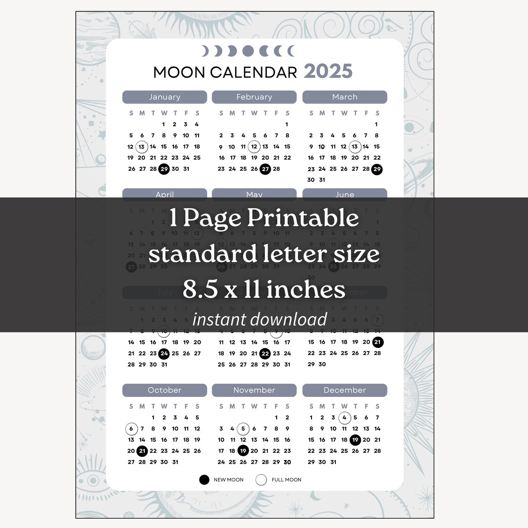 2025 Full Moon Calendar Printable New Moon Planner 2025 Lunar Calendar ...
