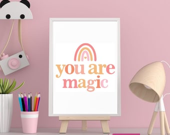 You Are Magic Retro Art Printable, Boho Printable Wall Art, Kid's Rainbow Wall Art, Art Digital Download, Kids Room Wall Art, Nursery Art