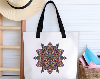 Hamsa Tote Bag, Mandala Spiritual Boho Tote, Gift Bag for Yoga Lover, Gift for Spiritual Friend, Evil Eye Hamsa Bag