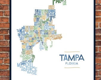 Tampa Neighborhoods Map, Art Print