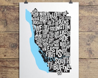 Buffalo Neighborhoods Map, Art Print