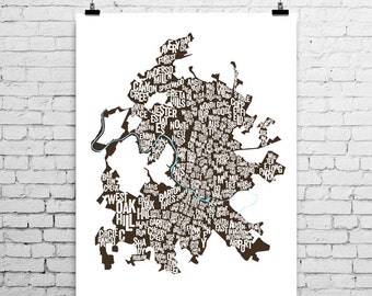 Austin Neighborhoods Map, Art Print