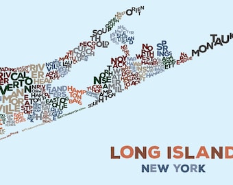 Wydruk artystyczny mapy typograficznej Long Island NY