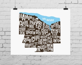 Monroe County Map, New York, Art Print