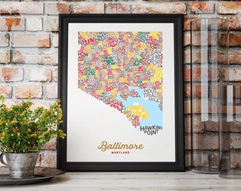Baltimore Neighborhoods Map, Art Print