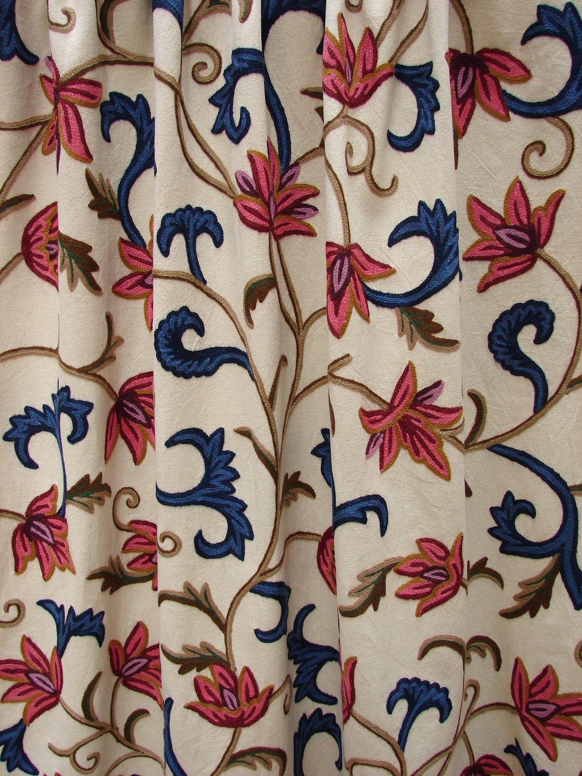 Hand Embroidered Crewel Fabric By the Yard and Made to measure Etsy