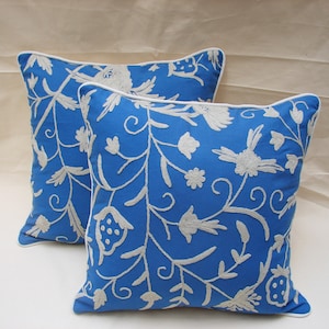 Crewel Cushion Covers, Hand Embroiderd by Wool on thick Cotton, Size 45 cm X 45cm Or 18&quot; Sq. Jacobean Design Decorative Pillows per piece