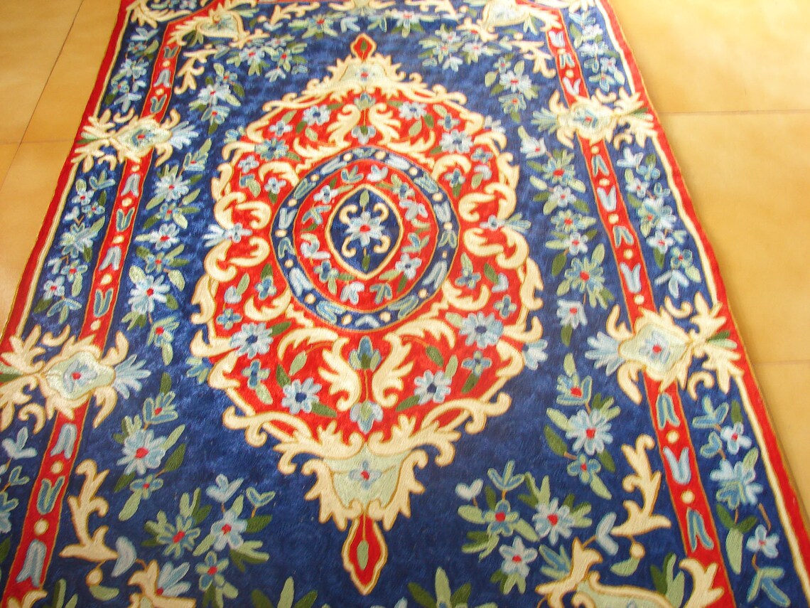 Handmade Chain Stitch Rug. Hand Embroidered in Silk Threads Etsy UK