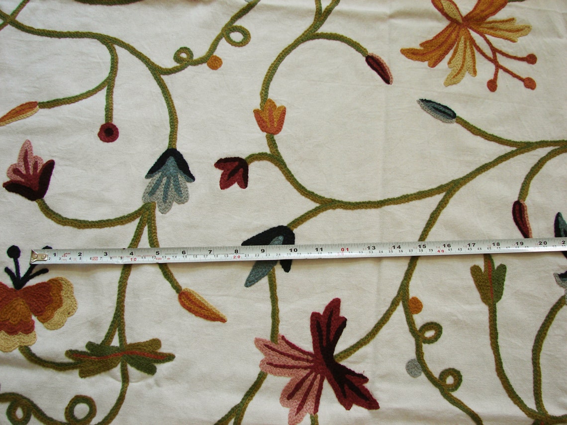 Crewel Embroidered Fabric Bythe yard We can make Curtains Etsy
