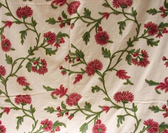 Crewel Embroidered Cotton Fabric: Rambling Garden sold by the yard. We can craft curtains to your specifications. Contact us for a quote.