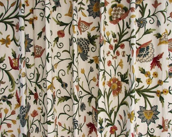 NEW Miss Tina Novelty Decorating Drapery Fabric- Crewel Floral Embroidery