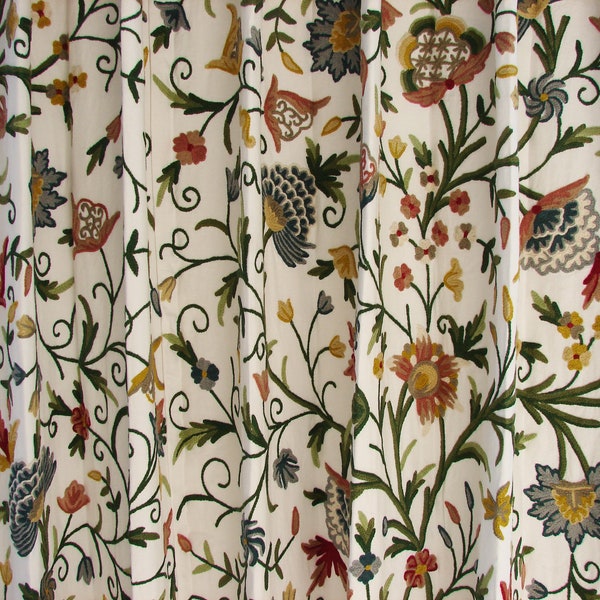 Hand Embroidered Kashmiri Crewel Fabric,#ZE102 Price BytheYard. Crewel Curtain Made to measure at your desire. Contact me for a quote