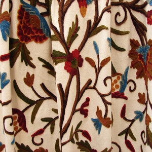 Crewel Embroidered Fabric: Wool Floral Kashmir Fabric By-The-Yard