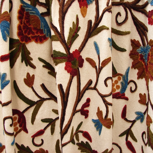 Crewel Embroidered Fabric By-The Yard and Made to Measure Curtains are also available Contact me For a Quote