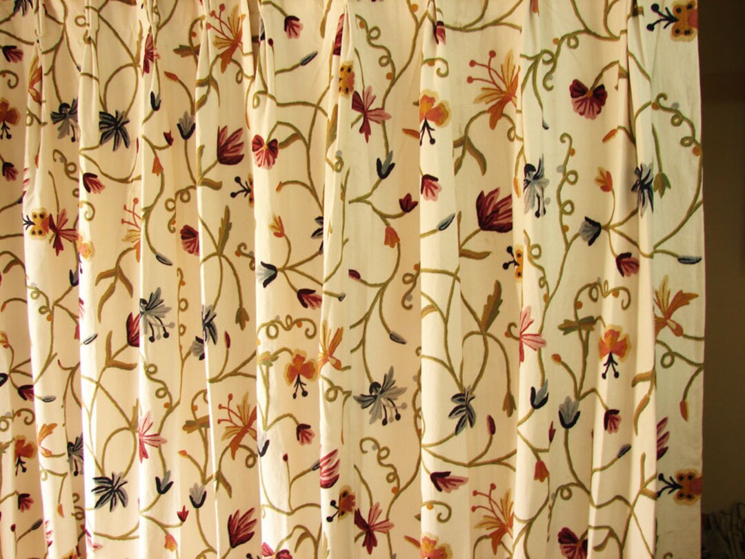 Crewel Embroidered Fabric Bythe Yard We Can Make Curtains Etsy