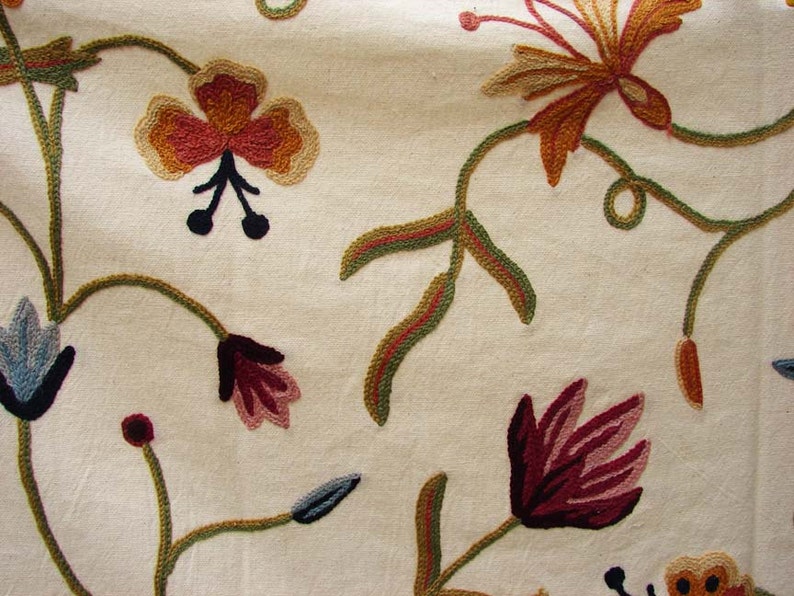 Crewel Embroidered Fabric Bythe yard We can make Curtains Etsy