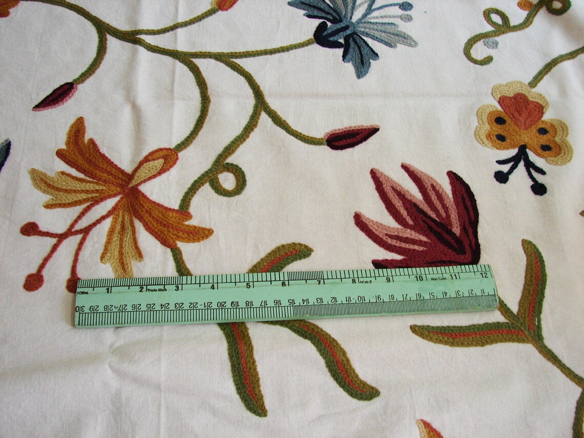 Crewel Embroidered Fabric Bythe yard We can make Curtains Etsy