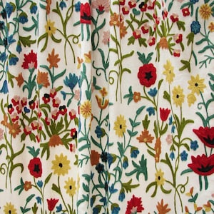 Eden Garden Crewel Embroidered Fabric: Floral Wool on Cotton