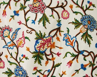 Crewel Embroidered Cotton Fabric Multi ZE-132 Price By the Yard. We can make Curtains also Made to Order Contact for a Quote