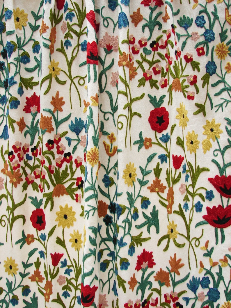 Crewel Embroidered Fabric Eden Garden ZE-722 Price per Yard. - Etsy