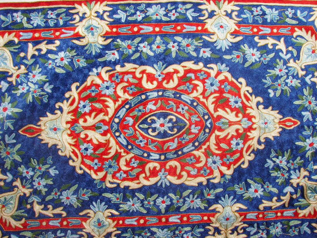 Handmade Chain Stitch Rug. Hand Embroidered in Silk Threads Etsy UK