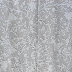 Hand Embroidered Crewel Linen Fabric: Floral Drapes, Upholstery - 56&quot; Wide