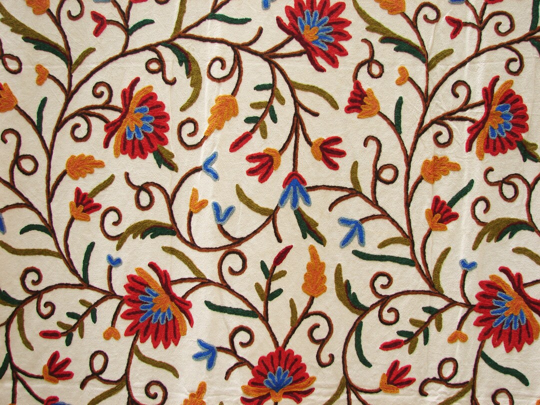 Crewel Embroidered Fabric Bythe Yard We Can Make Curtains Etsy