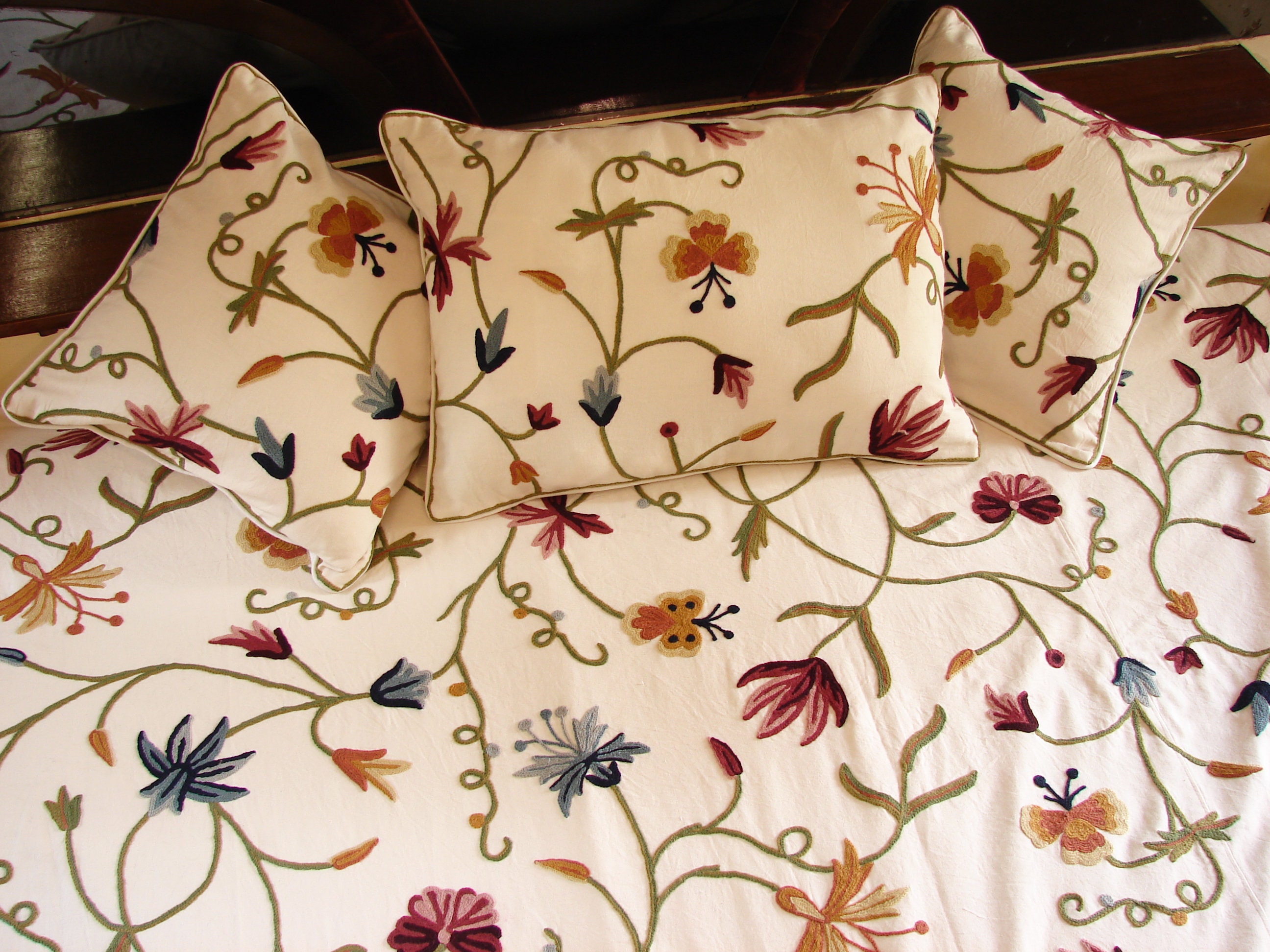 Crewel Embroidered Fabric Bythe yard We can make Curtains Etsy