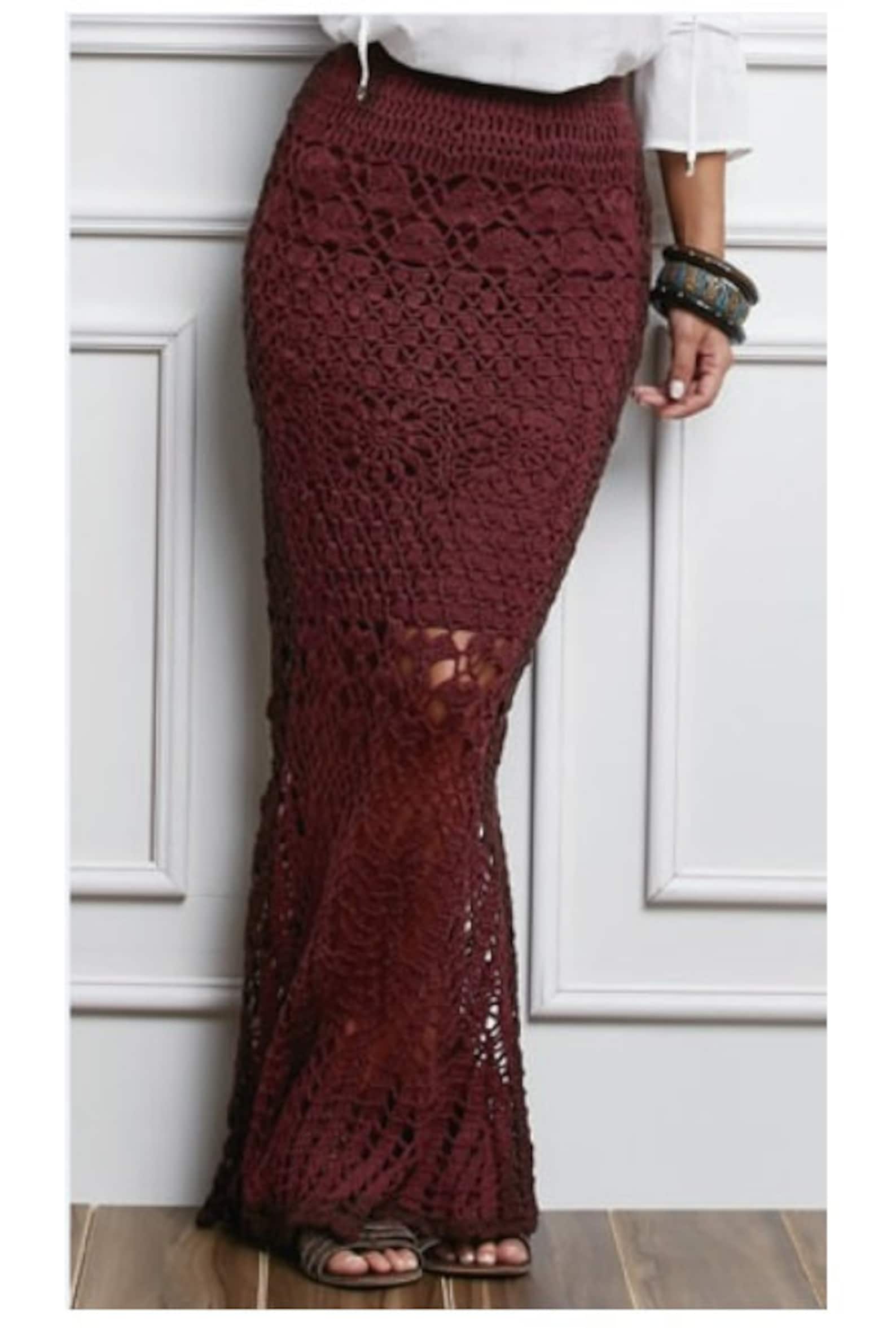 Rare Boho Crochet Openwork Knit Maxi Skirt