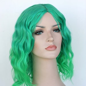 Green Ombre Wavy Wig. Green Shoulder Length Hair. Halloween - Etsy