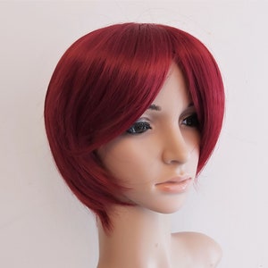 Dark Red Short Straight Wig: Heat Resistant Synthetic Fiber