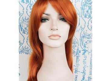 Burnt Orange Long Wavy Wig: Heat Resistant Synthetic Hair