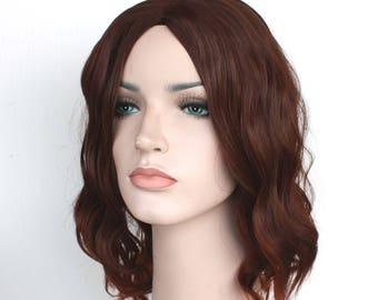 Brown shoulder length wavy wig. Blonde short hair. Daily wearing wig for women. High quality synthetic hair. Ready to ship. Free shipping US
