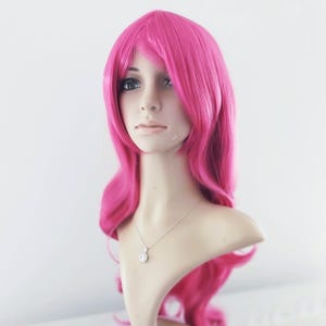 Fuchsia long wavy wig for women. Vibrant pink wavy long hair. Costume wig. High quality synthetic hair.  Ready to ship. Free US shipping.