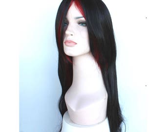 Black and red super long straight wig for women. High quality synthetic hair. Holiday multi-colored wig. Ready to ship. Free shipping in US.