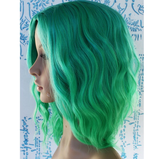 Light Turquoise Green Ombre Wavy Wig Green Shoulder Length Etsy