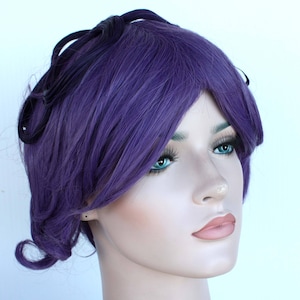 Dark purple short hair. Eggplant short wig. Holiday party costume hair for women. Synthetic hair. ready to ship. Free USPS shipping in USA.