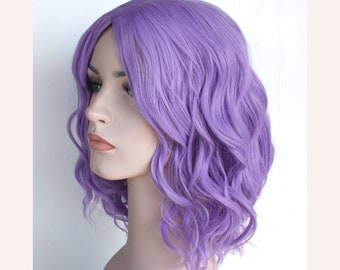 MADE TO ORDER. Purple shoulder length wavy wig for women. Valentine's day costume wig. Holiday party purple hair.