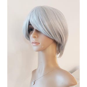 Gray Short Straight Wig: Heat Resistant Synthetic Hair, Adjustable Fit