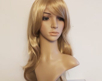 Light golden blonde wavy long wig for women. Daily wear gold blonde wig. High quality synthetic hair. Ready to ship. Free shipping in USA.