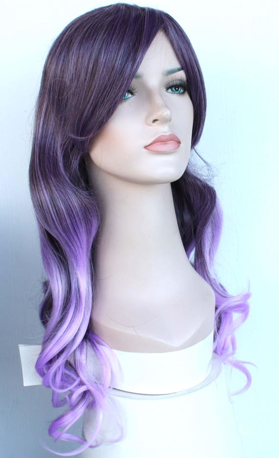 Long Dark Purple Light Purple Ombre Curly Wig Ready To Ship Etsy