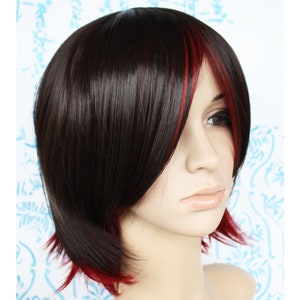 Dark brown and red mixed colored short wig for women. High quality synthetic smooth wig. Costume short wig. Free shipping US. ready to ship.