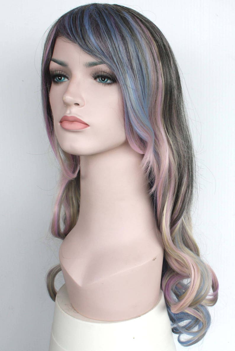 Braun blonde rosa blau Pastellfarben. Ombre lange lockige ...