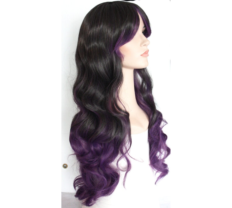 Super Long Dark Gray Eggplant Ombre Curly Wig Made To Order Etsy