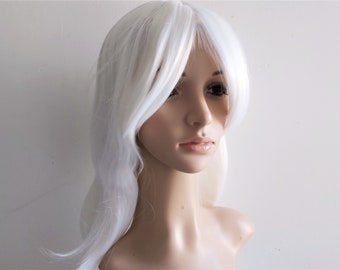 Long white wavy wig for women. Synthetic high quality hair. Holiday party white smooth wavy long wig. Free shipping in USA. ready to ship.