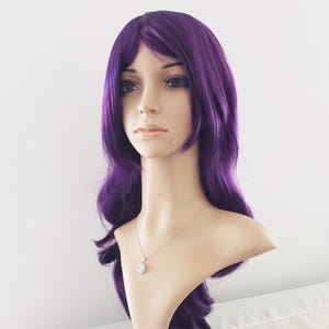 Dark Purple Long Wavy Wig with Bangs: Heat-Resistant Synthetic Hair. made to order. image 8