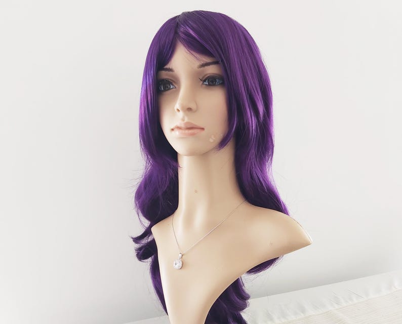 Dark Purple Long Wavy Wig with Bangs: Heat-Resistant Synthetic Hair. made to order. image 8