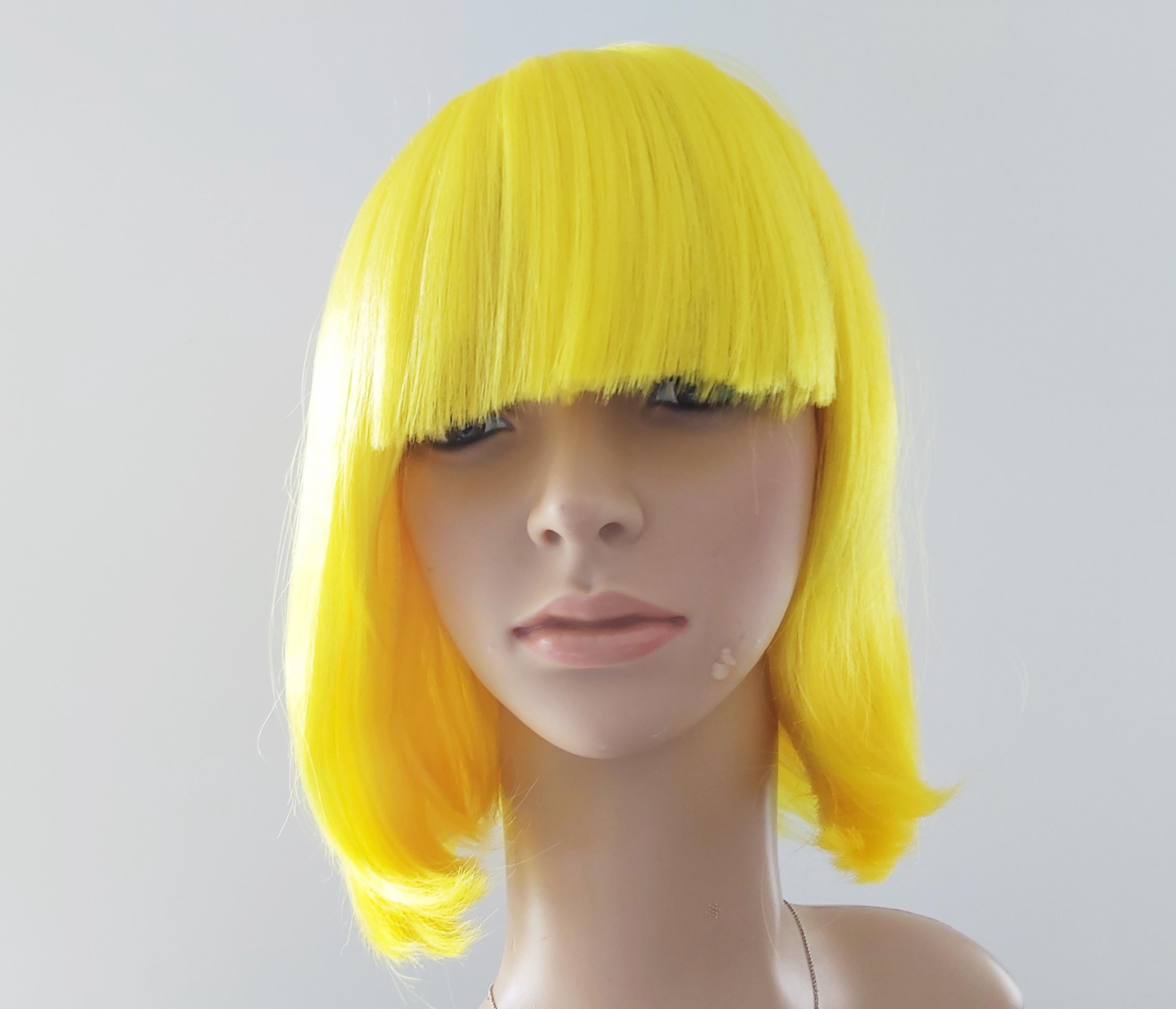 Vibrant Yellow Bob Wig With Bangs: Heat-resistant Synthetic  display picture 3