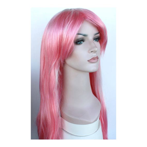 Pink Long Straight Wig With White Highlights Ready To Ship Etsy
