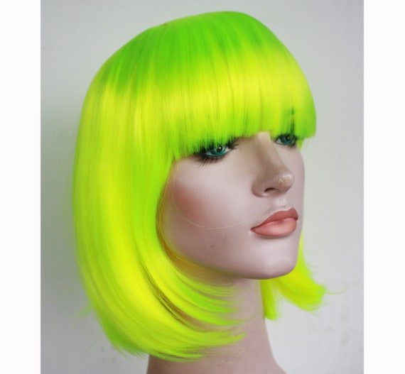 Neon Green Bob Wig Wig With Bangs for Women. Bright Lime Green Short Hair. High Quality Synthetic Hair. Ready to Ship. Free Shipping in USA. Etsy